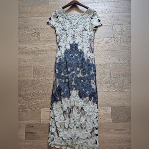 Grey and midnight lace cap sleeve dress